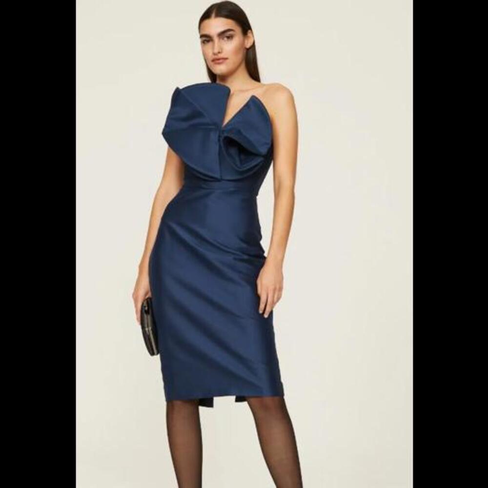 (GB 14) New Badgley Mischka  Navy Pinwheel Dress, Sz 4